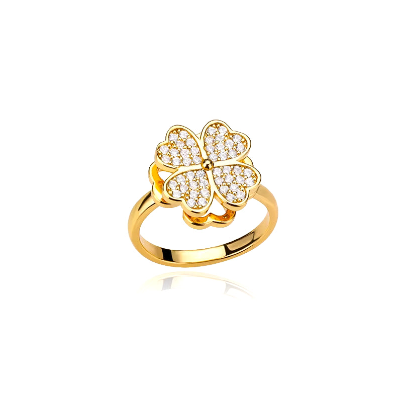 Women'S Spinner Ring Luxury Four Clover Flower Rings for Man Gold Color Anti-Stress Anxiety Fidget Ring Stainless Steel Jewelry