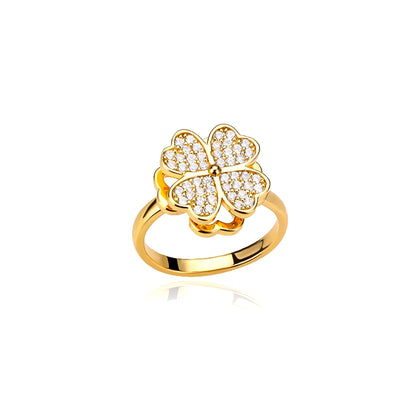 Women'S Spinner Ring Luxury Four Clover Flower Rings for Man Gold Color Anti-Stress Anxiety Fidget Ring Stainless Steel Jewelry