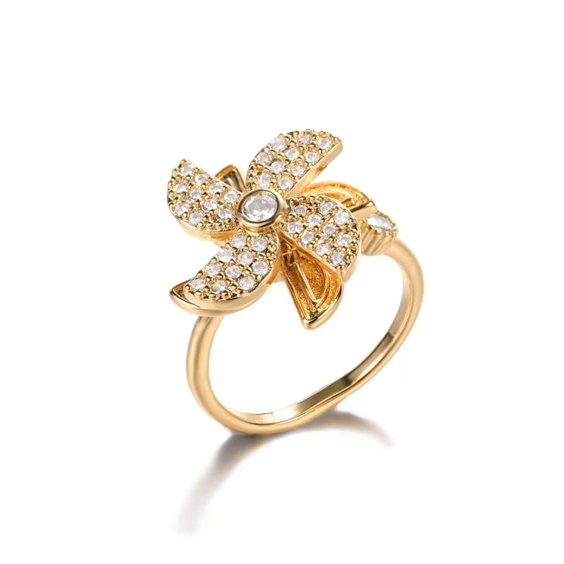 Women'S Spinner Ring Luxury Four Clover Flower Rings for Man Gold Color Anti-Stress Anxiety Fidget Ring Stainless Steel Jewelry