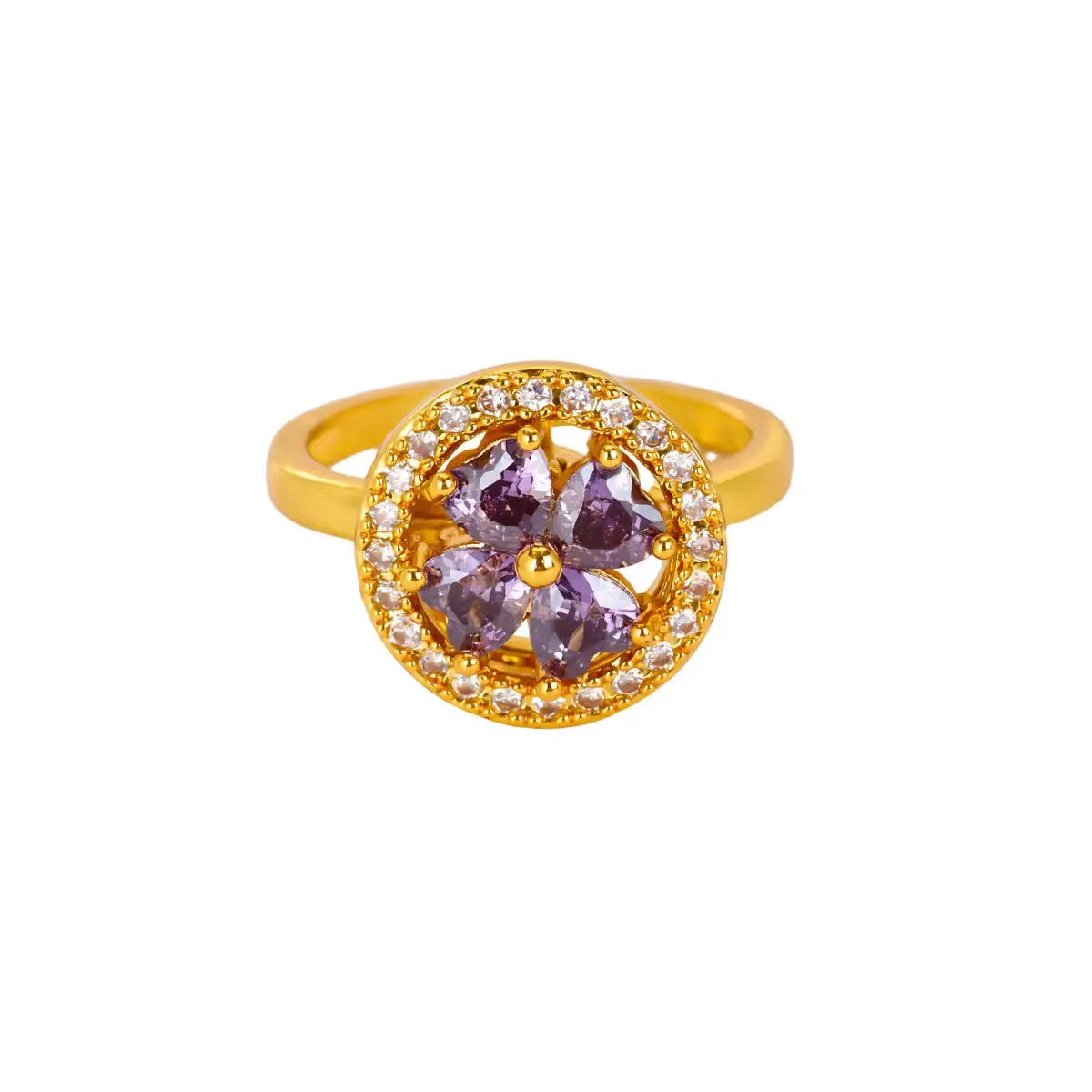 Women'S Spinner Ring Luxury Four Clover Flower Rings for Man Gold Color Anti-Stress Anxiety Fidget Ring Stainless Steel Jewelry