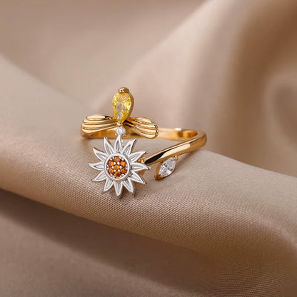 Women'S Spinner Ring Luxury Four Clover Flower Rings for Man Gold Color Anti-Stress Anxiety Fidget Ring Stainless Steel Jewelry