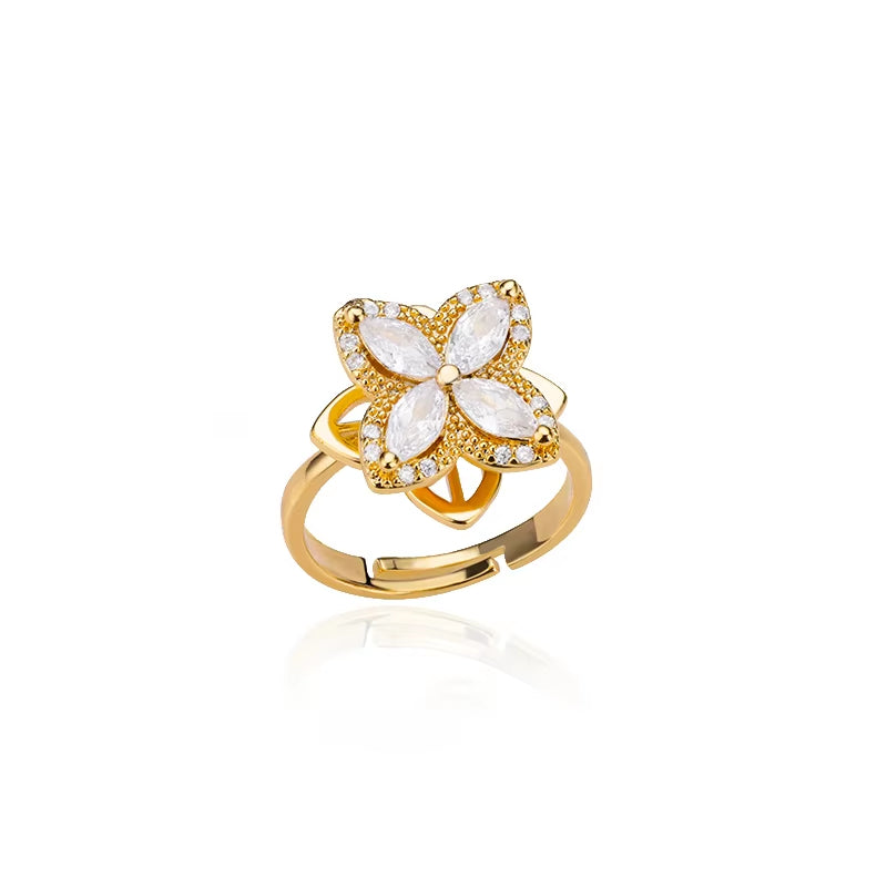 Women'S Spinner Ring Luxury Four Clover Flower Rings for Man Gold Color Anti-Stress Anxiety Fidget Ring Stainless Steel Jewelry