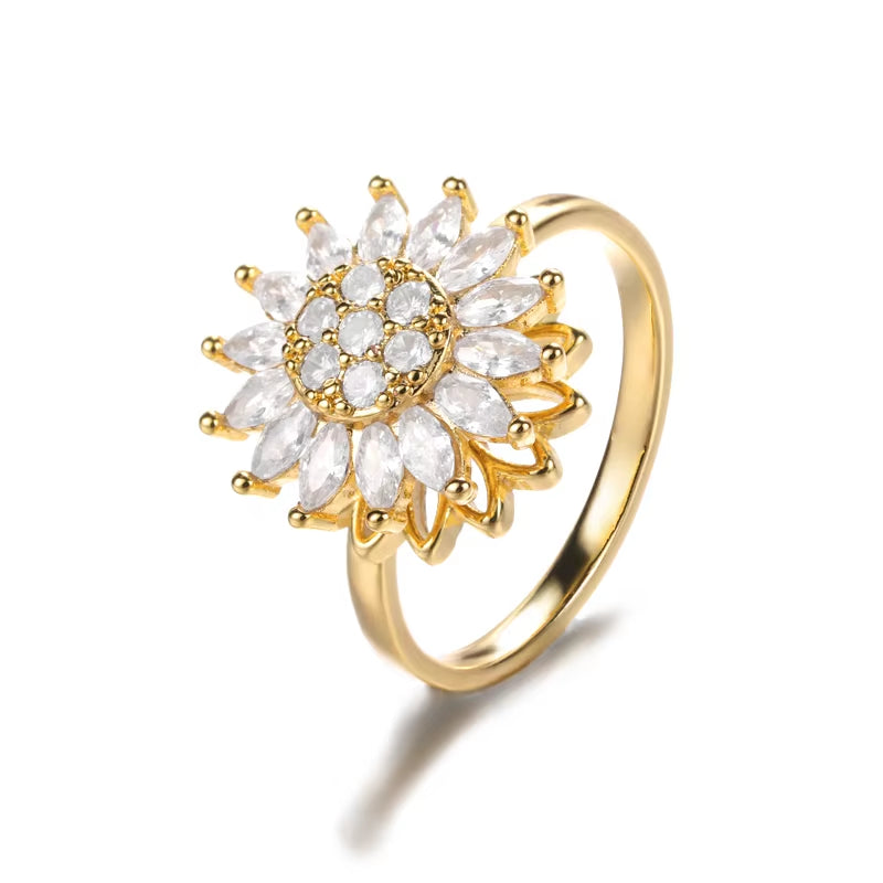 Women'S Spinner Ring Luxury Four Clover Flower Rings for Man Gold Color Anti-Stress Anxiety Fidget Ring Stainless Steel Jewelry
