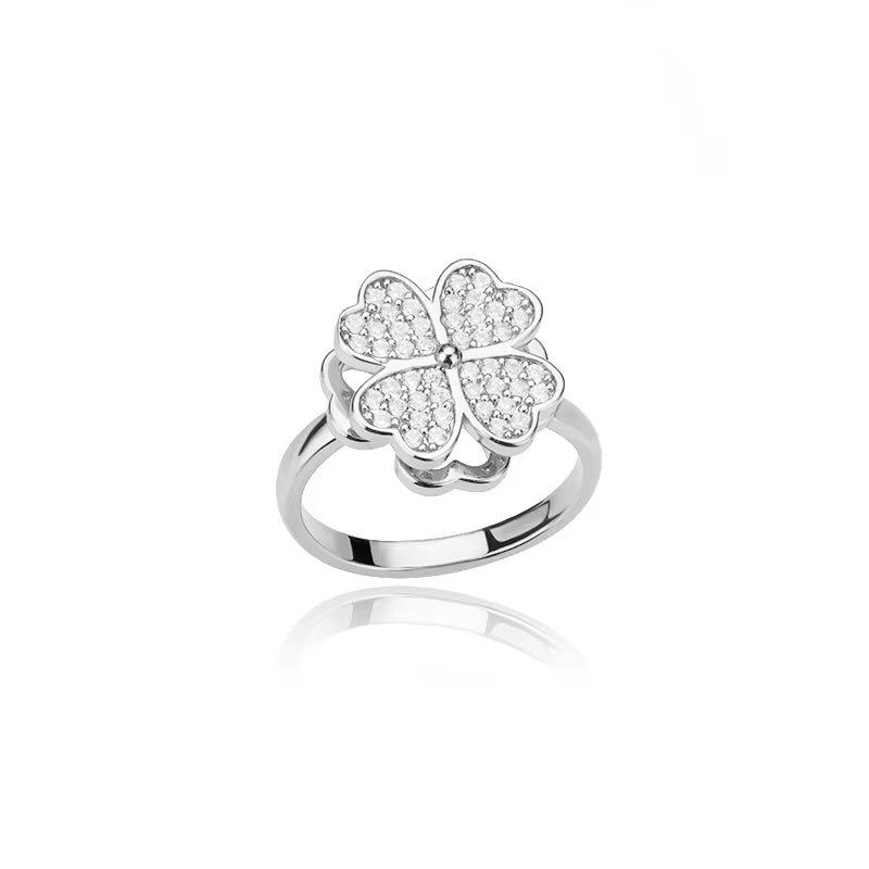 Women'S Spinner Ring Luxury Four Clover Flower Rings for Man Gold Color Anti-Stress Anxiety Fidget Ring Stainless Steel Jewelry