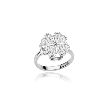 Women'S Spinner Ring Luxury Four Clover Flower Rings for Man Gold Color Anti-Stress Anxiety Fidget Ring Stainless Steel Jewelry