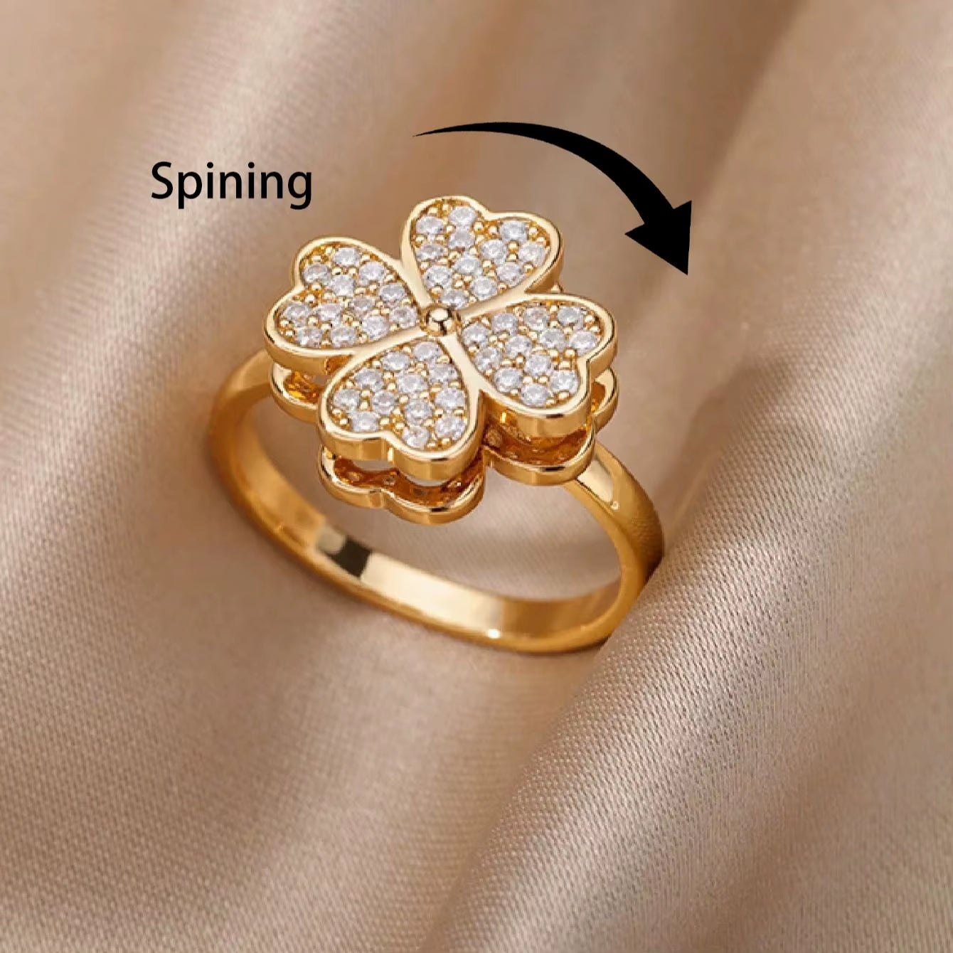 Women'S Spinner Ring Luxury Four Clover Flower Rings for Man Gold Color Anti-Stress Anxiety Fidget Ring Stainless Steel Jewelry