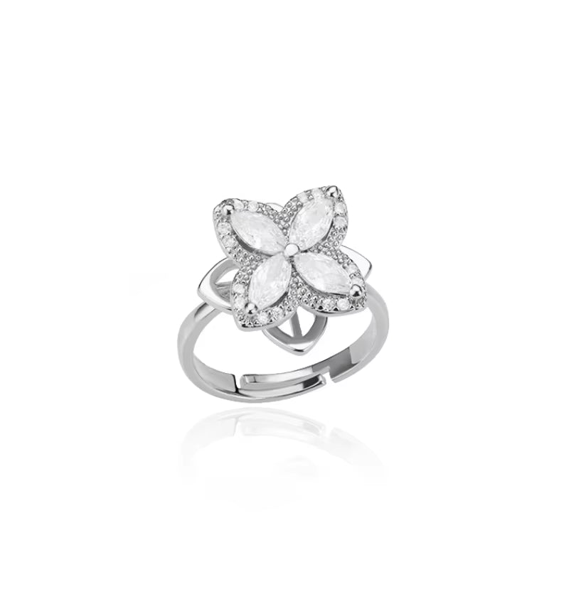 Women'S Spinner Ring Luxury Four Clover Flower Rings for Man Gold Color Anti-Stress Anxiety Fidget Ring Stainless Steel Jewelry